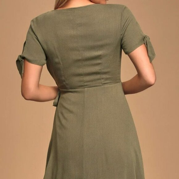 Lulu's Kiss and Pastel Olive Green Wrap Dress Mini SZ M - Picture 10 of 10